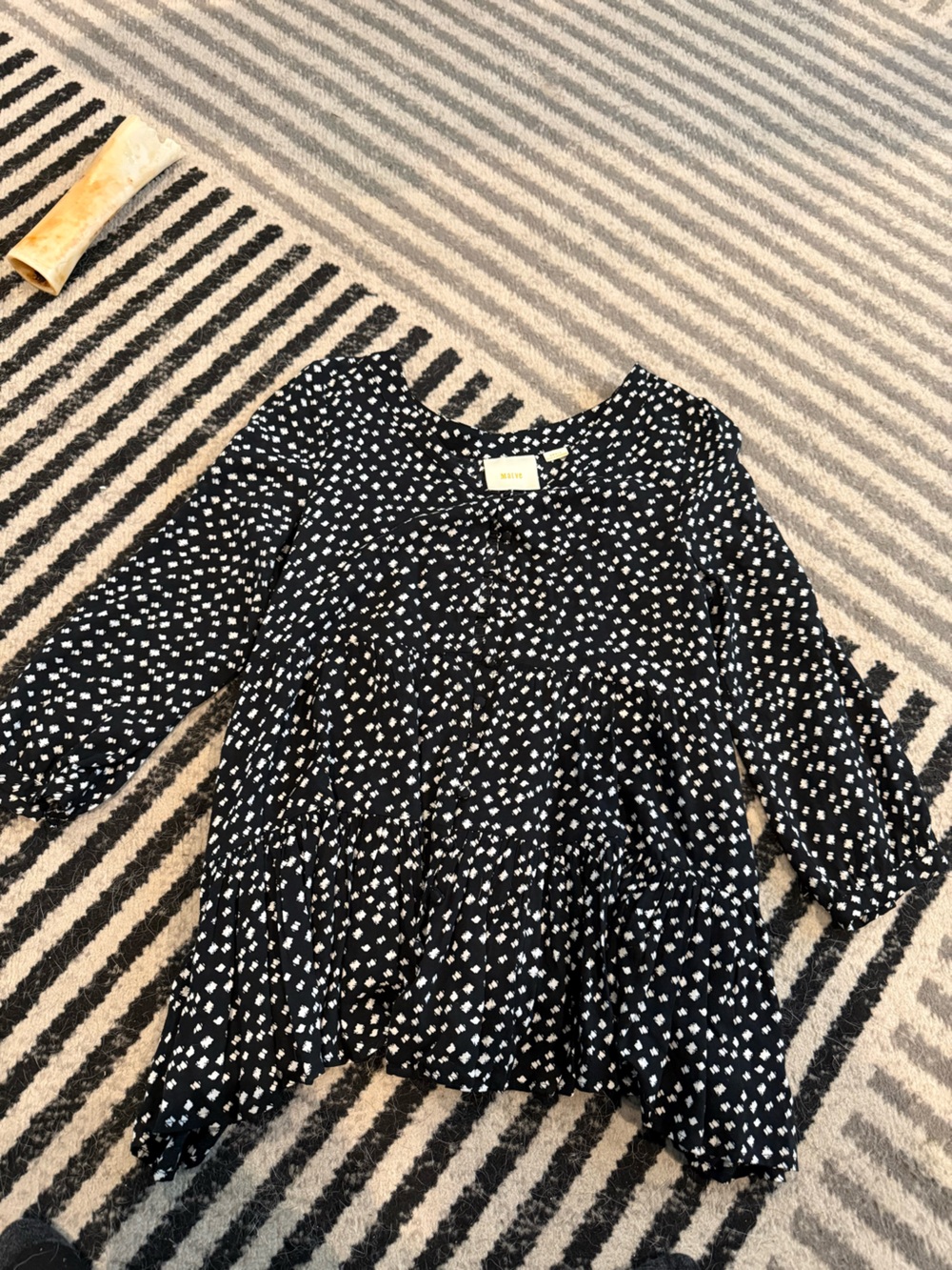 Maeve Black Top with White Dot Print